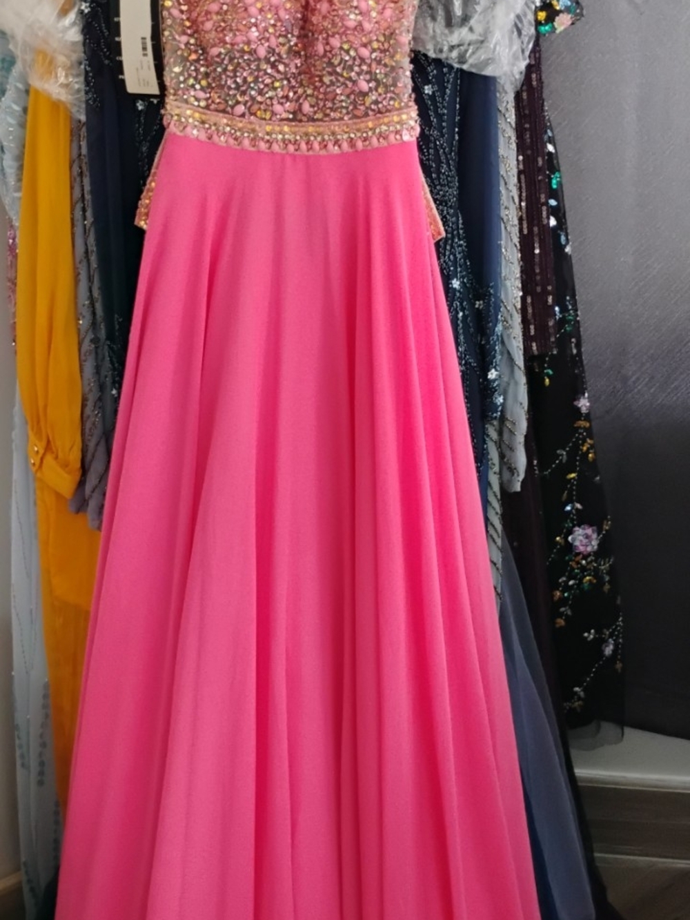Embellished Beaded Bodice Hot Pink Formal Gown